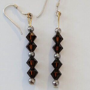 Amber Sterling Silver Faceted Bead Straight Wire Earrings Pierced